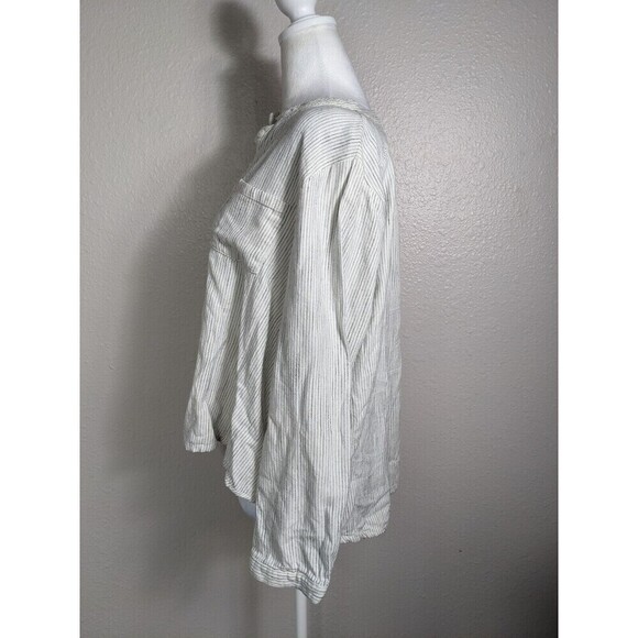 Mod Ref Blue & White Stripe Buttons Tunic shirt Top Size Small Petite Cotton N33 - Picture 2 of 8